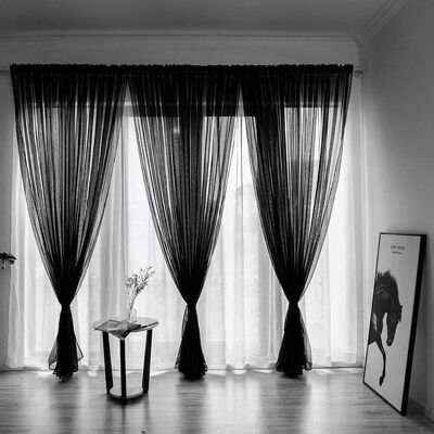 GRASSLIN 1 Panneau Rideau Voile Polyester, Passe-tringle, 100x200 Cm, Noir, Pour Salon Chambre Hôtel - Publicité GRASSLIN 1 Panneau Rideau Voile Polyester, Passe-tringle, 100x200 Cm, Noir, Pour Salon Chambre Hôtel - Publicité