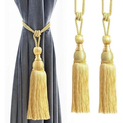 MOXIE Paire D'Embrasses De Rideaux Tressées À La Main Pour Rideaux - Paire D'Accessoires Décoratifs Pour Fenêtre - Doré Clair - Publicité MOXIE Paire D'Embrasses De Rideaux Tressées À La Main Pour Rideaux - Paire D'Accessoires Décoratifs Pour Fenêtre - Doré Clair - Publicité