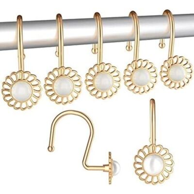SCORPIO Crochets Décoratifs De Rideau De Douche, 12pcs Accroche Rideau De Douche En Métal, Crochets Anneaux De Rideau De Douche Antirouille Fleur Perle Pour Rideaux De Tringle De Salle De Bain - Or - Publicité SCORPIO Crochets Décoratifs De Rideau De Douche, 12pcs Accroche Rideau De Douche En Métal, Crochets Anneaux De Rideau De Douche Antirouille Fleur Perle Pour Rideaux De Tringle De Salle De Bain - Or - Publicité