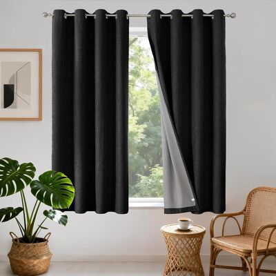 GRASSLIN 2 Pièces Rideau Occultant 117x183cm Effet Lin Oeillets Anti Uv Isolation Thermique Salon Chambre Noir - Publicité GRASSLIN 2 Pièces Rideau Occultant 117x183cm Effet Lin Oeillets Anti Uv Isolation Thermique Salon Chambre Noir - Publicité