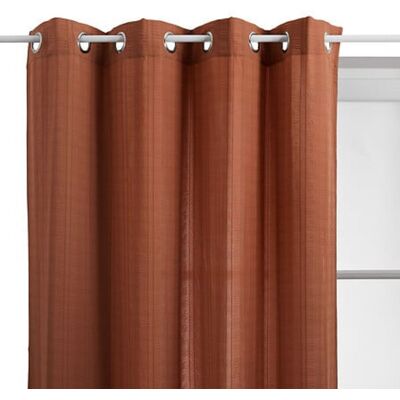 Lot De 2 Voilages "noa" Motif Rayures Plissées Tamisant 140 X 240 Cm Atmosphera - Terracotta - - Publicité Lot De 2 Voilages "noa" Motif Rayures Plissées Tamisant 140 X 240 Cm Atmosphera - Terracotta - - Publicité