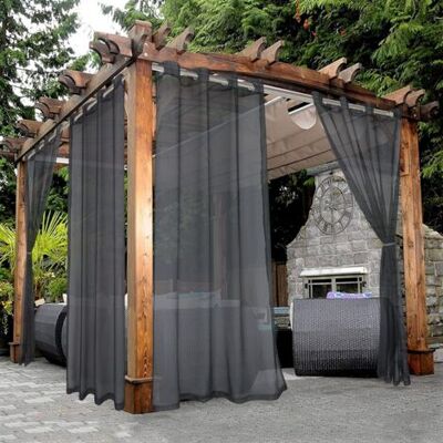 ABYSSE Gris Rideaux Transparents Imperméables Pour Terrasse - 1 Panneau À Œillets Pour Salon Et Chambre, 137 X 213 Cm, - Publicité ABYSSE Gris Rideaux Transparents Imperméables Pour Terrasse - 1 Panneau À Œillets Pour Salon Et Chambre, 137 X 213 Cm, - Publicité