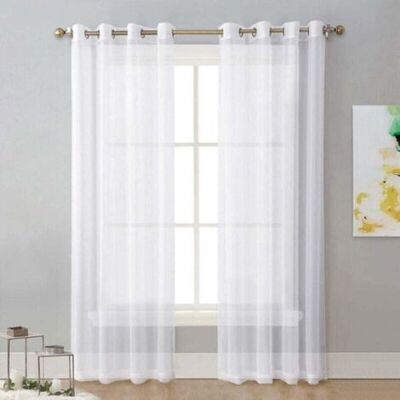ABYSSE Rideau En Tulle Creux Semi-occultant Blanc 132 X 240 Cm, Deux Pièces - Publicité ABYSSE Rideau En Tulle Creux Semi-occultant Blanc 132 X 240 Cm, Deux Pièces - Publicité