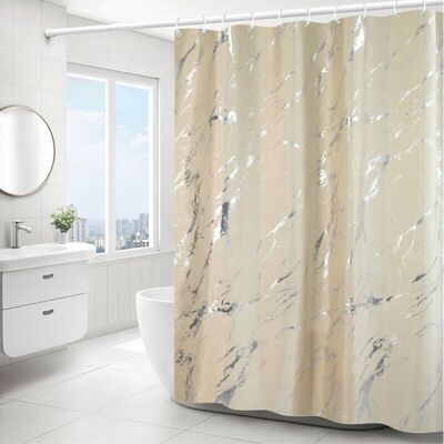 PELTOR (beige) Simple Silver Marbled Shower Curtain - 180x180cm,, Rideau De Douche En Polyester Lavable En Machine Avec Ourlet Inférieur Lesté Et 12 Crochets, Bathroom Bathtub Curtains - Publicité PELTOR (beige) Simple Silver Marbled Shower Curtain - 180x180cm,, Rideau De Douche En Polyester Lavable En Machine Avec Ourlet Inférieur Lesté Et 12 Crochets, Bathroom Bathtub Curtains - Publicité