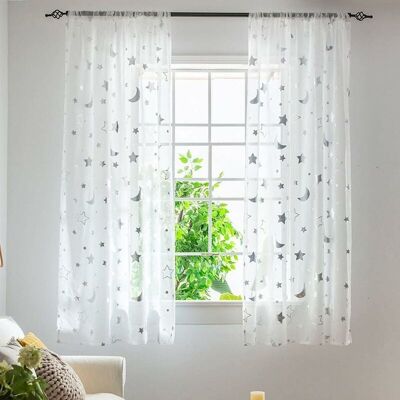 Melissa Ersandy – Rideaux Enfants Semi-transparents 1 M – 2 Panneaux 1,3 M De Large – Motif Lune Et Étoiles – Tissu Infroissable Et Léger - Publicité Melissa Ersandy – Rideaux Enfants Semi-transparents 1 M – 2 Panneaux 1,3 M De Large – Motif Lune Et Étoiles – Tissu Infroissable Et Léger - Publicité