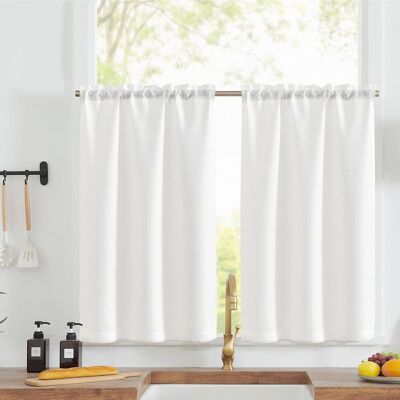 GRASSLIN 2 Panneaux Rideau Cuisine Blanc 90x45cm,passe Tringle,pour Placard Fenetre Meuble Bas,décoration Intérieur - Publicité GRASSLIN 2 Panneaux Rideau Cuisine Blanc 90x45cm,passe Tringle,pour Placard Fenetre Meuble Bas,décoration Intérieur - Publicité