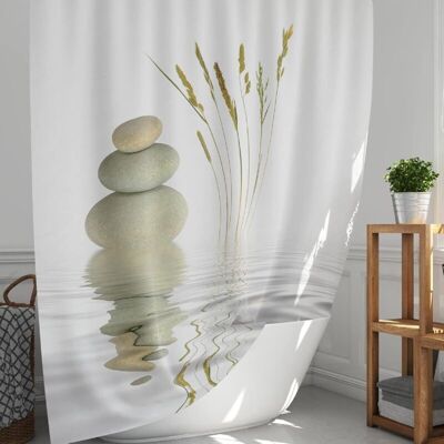 OEM Rideaux De Douche 120x180, Rideau De Douche Polyester Motif Zen Eau Et Pierre, Rideaux De Douche Imperméable Avec Oeillets - Publicité OEM Rideaux De Douche 120x180, Rideau De Douche Polyester Motif Zen Eau Et Pierre, Rideaux De Douche Imperméable Avec Oeillets - Publicité