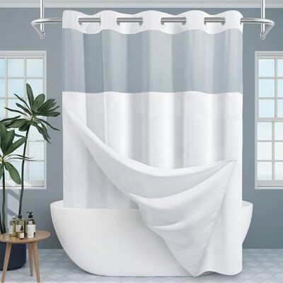 MOXIE Rideau De Douche En Tissu Gaufré Blanc Pré-crocheté Avec Fenêtre Transparente Et Doublure À Clipser (180,3 X 190 Cm (l X L) - Publicité MOXIE Rideau De Douche En Tissu Gaufré Blanc Pré-crocheté Avec Fenêtre Transparente Et Doublure À Clipser (180,3 X 190 Cm (l X L) - Publicité