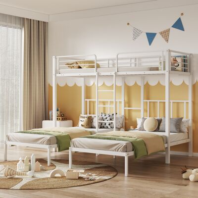 OEM Lit Superposé Triple Avec Échelle Pour Enfants Et Adolescents, Lit En Fer Avec Barrière De Sécurité Et Table, Blanc 90x200cm3 - Publicité OEM Lit Superposé Triple Avec Échelle Pour Enfants Et Adolescents, Lit En Fer Avec Barrière De Sécurité Et Table, Blanc 90x200cm3 - Publicité