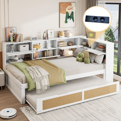 ARRIGONI Canapé-lit En Bois 90200 Avec Lit Gigogne, Lit Simple Multifonctionnel Pour Enfant Avec De Nombreux Espaces De Rangement Et Port De Charge, Blanc - Publicité ARRIGONI Canapé-lit En Bois 90200 Avec Lit Gigogne, Lit Simple Multifonctionnel Pour Enfant Avec De Nombreux Espaces De Rangement Et Port De Charge, Blanc - Publicité