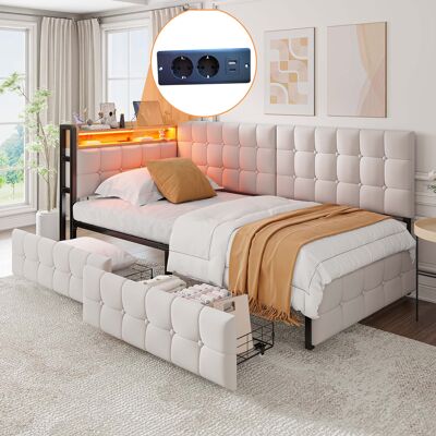 ARRIGONI Canapé-lit Rembourré 90 X 200, Lit Rembourré Avec 2 Tiroirs Et Lampe De Chevet Led, Ports Usb Et Type-c, Lit Bateau Multifonction Pour Enfant, Canapé-lit Une Place Beige - Publicité ARRIGONI Canapé-lit Rembourré 90 X 200, Lit Rembourré Avec 2 Tiroirs Et Lampe De Chevet Led, Ports Usb Et Type-c, Lit Bateau Multifonction Pour Enfant, Canapé-lit Une Place Beige - Publicité