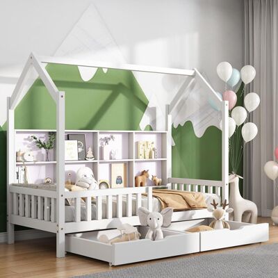 OEM Lit Cabane, Lit Enfant Avec Bibliothèque Multifonctionnelle, Armoire De Rangement Grillagée, Étagère Et Deux Grands Tiroirs Avec Espace De Rangement Et Forme De Cheminée, 90x200 Blanc, Garantie 2 Ans - Publicité OEM Lit Cabane, Lit Enfant Avec Bibliothèque Multifonctionnelle, Armoire De Rangement Grillagée, Étagère Et Deux Grands Tiroirs Avec Espace De Rangement Et Forme De Cheminée, 90x200 Blanc, Garantie 2 Ans - Publicité