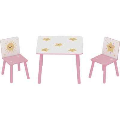 HEAT Table Enfant Avec Chaise, Table En Bois Et 2 Chaises Enfant, Motif Étoiles, 60 X 60 X 44 Cm, Rose - Publicité HEAT Table Enfant Avec Chaise, Table En Bois Et 2 Chaises Enfant, Motif Étoiles, 60 X 60 X 44 Cm, Rose - Publicité