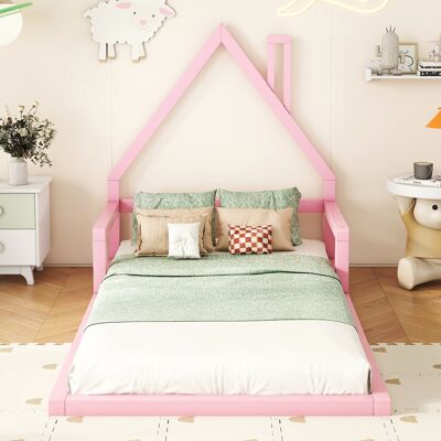 ACKERMAN Lit D'Enfant 90200 Cm, Lit Plat, Forme Maison, Pin Massif, Forme Simple, Rose - Publicité ACKERMAN Lit D'Enfant 90200 Cm, Lit Plat, Forme Maison, Pin Massif, Forme Simple, Rose - Publicité