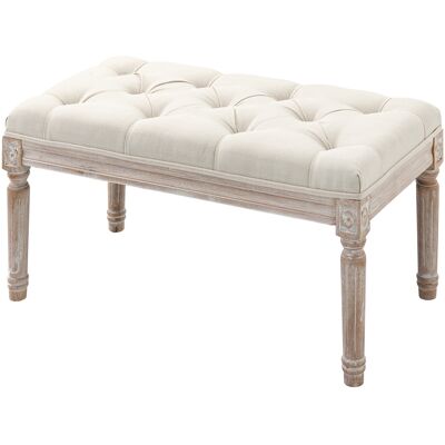 HEAT Banc Classique Capitonné, 80 Cm De Large, Pour Le Pied Du Lit. Revêtement En Lin, Bois D'Hévéa Sculpté Et Patiné, Beige. Publicité HEAT Banc Classique Capitonné, 80 Cm De Large, Pour Le Pied Du Lit. Revêtement En Lin, Bois D'Hévéa Sculpté Et Patiné, Beige. Publicité