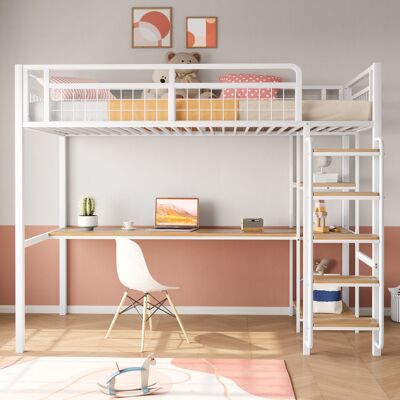 ARRIGONI Lit Mezzanine En Métal 90200 Cm, Échelle De Sécurité Avec Marches, Lit Simple, Lit Pour Enfant Avec Table Et Étagères, Garde-corps De Sécurité En Grille Métallique, Blanc - Publicité ARRIGONI Lit Mezzanine En Métal 90200 Cm, Échelle De Sécurité Avec Marches, Lit Simple, Lit Pour Enfant Avec Table Et Étagères, Garde-corps De Sécurité En Grille Métallique, Blanc - Publicité