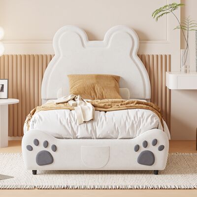 ARRIGONI Lit Rembourré Joli Lit Enfant, 90 X 200 Cm, En Forme D'Ours. Lit Simple En Velours Doux Pour La Peau, Blanc - Publicité ARRIGONI Lit Rembourré Joli Lit Enfant, 90 X 200 Cm, En Forme D'Ours. Lit Simple En Velours Doux Pour La Peau, Blanc - Publicité