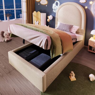 ARRIGONI Lit Rembourré Pour Enfant, Lit Simple Avec Motif Cosmique, 90 X 200 Cm, Beige, Pu Pour Garçons Et Filles (avec Matelas) - Publicité ARRIGONI Lit Rembourré Pour Enfant, Lit Simple Avec Motif Cosmique, 90 X 200 Cm, Beige, Pu Pour Garçons Et Filles (avec Matelas) - Publicité