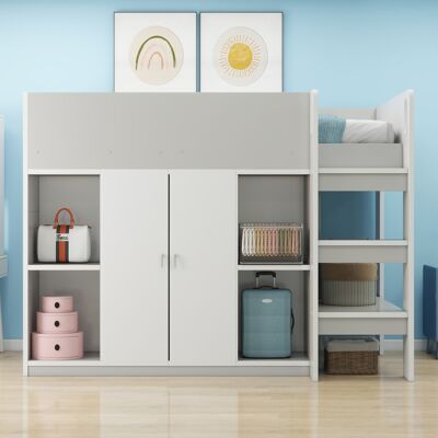 ARRIGONI Lit Mezzanine Multifonctionnel 90200 Avec Espace De Rangement, Armoire Et Étagères – Lit Enfant Avec Échelle Et Structure Robuste, Gris - Publicité ARRIGONI Lit Mezzanine Multifonctionnel 90200 Avec Espace De Rangement, Armoire Et Étagères – Lit Enfant Avec Échelle Et Structure Robuste, Gris - Publicité