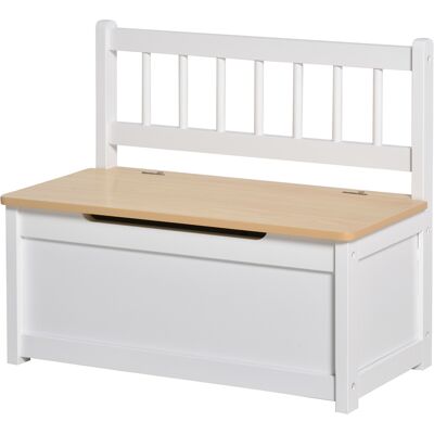 HEAT Coffre De Rangement Enfant 2 En 1 En Bois Avec Serrure De Sécurité, 60 X 30 X 50 Cm, Blanc Et Bois Naturel - Publicité HEAT Coffre De Rangement Enfant 2 En 1 En Bois Avec Serrure De Sécurité, 60 X 30 X 50 Cm, Blanc Et Bois Naturel - Publicité