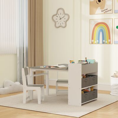 HEAT Ensemble Table Et 2 Chaises En Bois Pour Enfants (avec Porte-papier Toilette, Étagère Et Tiroir), Pour Garçons Et Filles De 3 À 8 Ans, Gris. Publicité HEAT Ensemble Table Et 2 Chaises En Bois Pour Enfants (avec Porte-papier Toilette, Étagère Et Tiroir), Pour Garçons Et Filles De 3 À 8 Ans, Gris. Publicité