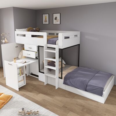 ARRIGONI Lit Superposé Avec Bureau Coulissant Et Armoire, Lit Multifonctionnel Pour Enfants, Lit Superposé Enfant, Avec Tiroir, Étagères Et Échelles, Sans Matelas, 90200 Cm, Blanc(old Sku:3233289012aaw-1) - Publicité ARRIGONI Lit Superposé Avec Bureau Coulissant Et Armoire, Lit Multifonctionnel Pour Enfants, Lit Superposé Enfant, Avec Tiroir, Étagères Et Échelles, Sans Matelas, 90200 Cm, Blanc(old Sku:3233289012aaw-1) - Publicité