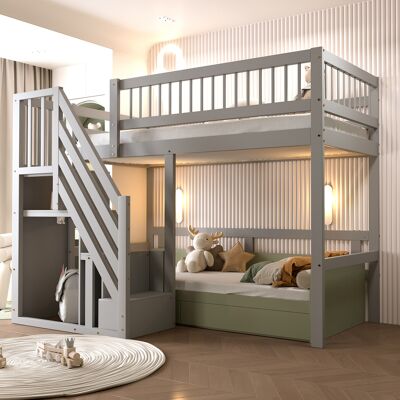 ARRIGONI Lit En Bois Massif 90200, Escalier Avec Armoire De Rangement, Lit Enfant, Lit Junior, Lit Simple, Cadre En Bois Massif, Version Haute, Gris - Publicité ARRIGONI Lit En Bois Massif 90200, Escalier Avec Armoire De Rangement, Lit Enfant, Lit Junior, Lit Simple, Cadre En Bois Massif, Version Haute, Gris - Publicité