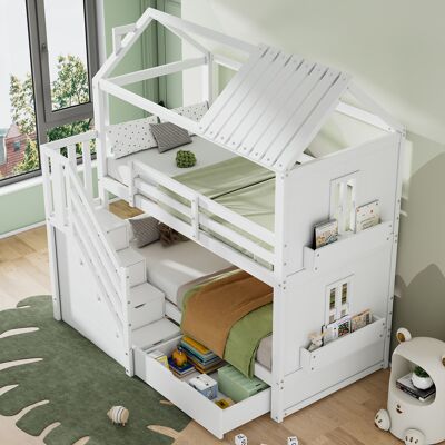 ARRIGONI Lit Superposé Pour Enfants, 90200cm, Lit Multifonction Pour Enfants, Avec Escalier De Rangement, Tiroirs Et Étagères, Espace De Rangement Extra-large, Sans Matelas, Pin + Mdf, Blanc - Publicité ARRIGONI Lit Superposé Pour Enfants, 90200cm, Lit Multifonction Pour Enfants, Avec Escalier De Rangement, Tiroirs Et Étagères, Espace De Rangement Extra-large, Sans Matelas, Pin + Mdf, Blanc - Publicité