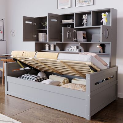 ARRIGONI Canapé-lit En Bois 90 X 200 Cm, Espace De Rangement Multifonctionnel, Lit Hydraulique, Lit Simple, Lit Jeunesse, Cadre De Lit, Gris (matelas Non Inclus) - Publicité ARRIGONI Canapé-lit En Bois 90 X 200 Cm, Espace De Rangement Multifonctionnel, Lit Hydraulique, Lit Simple, Lit Jeunesse, Cadre De Lit, Gris (matelas Non Inclus) - Publicité