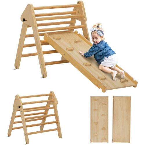 AIYAPLAY Ensemble d'escalade en bois 3 en 1 - triangle Pikler, toboggan, rampe - panneaux bois pin