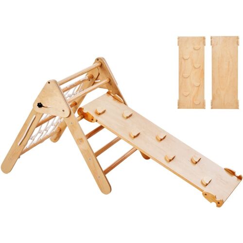 Mophorn - Pikler Triangle Set, 4-in-1 Montessori Climbing Toys for Toddlers 1-3 Years, Wooden Indoor Playground with Triangle & Ramp, Wood Color
