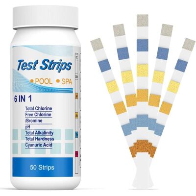 Melissa 6 En 1 Bandelettes De Test Pour Piscine Brome Spa Therme, Bandes Test Qualité D'Eau Sur Chlore Total Chlore Libre Alcalinité Acide Cyanurique Dureté Du Liquide Testeur Générale(50pcs) - Publicité Melissa 6 En 1 Bandelettes De Test Pour Piscine Brome Spa Therme, Bandes Test Qualité D'Eau Sur Chlore Total Chlore Libre Alcalinité Acide Cyanurique Dureté Du Liquide Testeur Générale(50pcs) - Publicité
