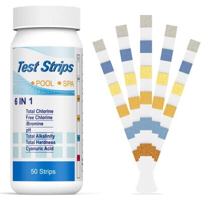 MOXIE 6 En 1 Bandelettes De Test Pour Piscine Brome Spa Therme, Bandes Test Qualité D'Eau Sur Acide Cyanurique Dureté Du Liquide Testeur Générale(50pcs) - Publicité MOXIE 6 En 1 Bandelettes De Test Pour Piscine Brome Spa Therme, Bandes Test Qualité D'Eau Sur Acide Cyanurique Dureté Du Liquide Testeur Générale(50pcs) - Publicité