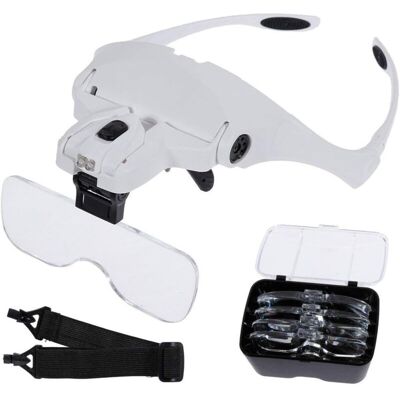 OEM Lunette De Loupe Avec 2 Lumières Led 5 Lentilles Lunette Loupe Grossissante 1.0x,1.5x,2.0x,2.5x,3.5x Pour Travail De Précision, Bijoutier, Eclairage, Broderie, Lecture - Publicité OEM Lunette De Loupe Avec 2 Lumières Led 5 Lentilles Lunette Loupe Grossissante 1.0x,1.5x,2.0x,2.5x,3.5x Pour Travail De Précision, Bijoutier, Eclairage, Broderie, Lecture - Publicité