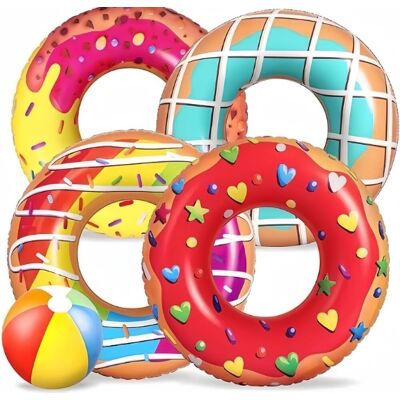 OEM Lot De 5 Bouées Gonflables En Forme De Donut, 4 Anneaux De Natation De 75 Cm Avec Ballons De Plage De 35 Cm - Jouets Flottants Pour Enfants Et Adultes, Plage, Piscine, Fête - Publicité OEM Lot De 5 Bouées Gonflables En Forme De Donut, 4 Anneaux De Natation De 75 Cm Avec Ballons De Plage De 35 Cm - Jouets Flottants Pour Enfants Et Adultes, Plage, Piscine, Fête - Publicité