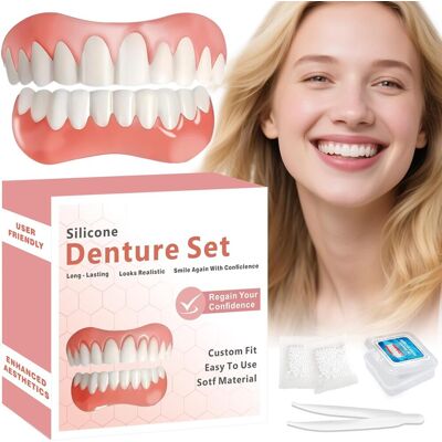 OEM Fausses Dents Moulables En Silicone – Prothèses Dentaires Confortables Pour Hommes Et Femmes – Ajustement Facile Et Réutilisable – Sourire Naturel - Publicité OEM Fausses Dents Moulables En Silicone – Prothèses Dentaires Confortables Pour Hommes Et Femmes – Ajustement Facile Et Réutilisable – Sourire Naturel - Publicité