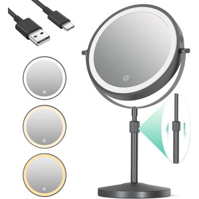 Vision Miroir Grossissant Éclairé X10, Miroir De Maquillage Éclairé À Hauteur Réglable, Miroir De Table Rond Rotatif À 360° Avec Éclairage, 3 Couleurs De Lumière, Noir - Publicité Vision Miroir Grossissant Éclairé X10, Miroir De Maquillage Éclairé À Hauteur Réglable, Miroir De Table Rond Rotatif À 360° Avec Éclairage, 3 Couleurs De Lumière, Noir - Publicité