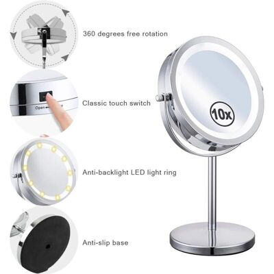 OEM Miroir Grossissant Lumineux 10x Double Face – Rotation 360° – Verre Optique Haute Qualité – Pour Maquillage Et Soins Du Visage - Publicité OEM Miroir Grossissant Lumineux 10x Double Face – Rotation 360° – Verre Optique Haute Qualité – Pour Maquillage Et Soins Du Visage - Publicité