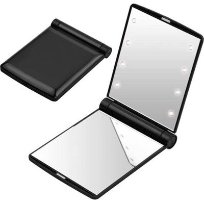 FANGMEDIA Miroir De Poche Led Pliable - Noir, Miroir De Voyage De Poche, Petit Miroir Pliable, Miroir De Maquillage Portable, Miroir De Sac À Main, Miroir De Poche Avec 8 Lumières Led, Cadeau Pour Les Femmes - Publicité FANGMEDIA Miroir De Poche Led Pliable - Noir, Miroir De Voyage De Poche, Petit Miroir Pliable, Miroir De Maquillage Portable, Miroir De Sac À Main, Miroir De Poche Avec 8 Lumières Led, Cadeau Pour Les Femmes - Publicité