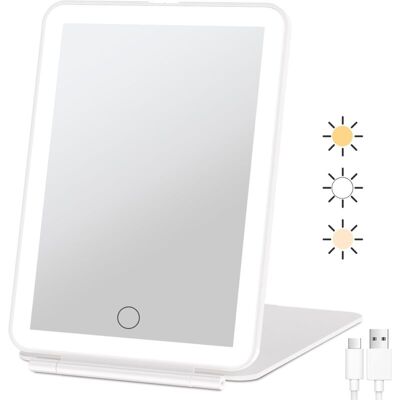 FOGSHIELD Miroir De Maquillage De Voyage Rechargeable, Miroir De Maquillage Éclairé Portable, Éclairage À 3 Couleurs, Miroir De Maquillage Pliable Avec Lumière - Publicité FOGSHIELD Miroir De Maquillage De Voyage Rechargeable, Miroir De Maquillage Éclairé Portable, Éclairage À 3 Couleurs, Miroir De Maquillage Pliable Avec Lumière - Publicité