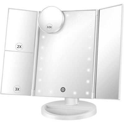 OEM Miroir De Maquillage Éclairé - Avec Grossissement 10x 3x 2x, Miroir À Trois Volets Avec Lumières, Interrupteur À Écran Tactile, Support Réglable À 180°, Double Alimentation, Miroir De Table (blanc)-cr - Publicité OEM Miroir De Maquillage Éclairé - Avec Grossissement 10x 3x 2x, Miroir À Trois Volets Avec Lumières, Interrupteur À Écran Tactile, Support Réglable À 180°, Double Alimentation, Miroir De Table (blanc)-cr - Publicité