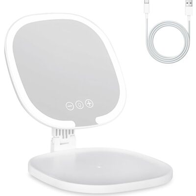 Vision Miroir De Maquillage Lumineux Avec Led, Portable Et Rechargeable, Miroir Super Hd Avec Écran Tactile, Miroir De Maquillage Pliable Avec 3 Modes D'Éclairage (blanc) - Publicité Vision Miroir De Maquillage Lumineux Avec Led, Portable Et Rechargeable, Miroir Super Hd Avec Écran Tactile, Miroir De Maquillage Pliable Avec 3 Modes D'Éclairage (blanc) - Publicité