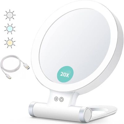 Vision Planet Miroir Grossissant Avec Lumière, 20x/1x, Double Face, Miroir De Maquillage Portable, Éclairage 3 Couleurs, Écran Tactile À Intensité Variable - Publicité Vision Planet Miroir Grossissant Avec Lumière, 20x/1x, Double Face, Miroir De Maquillage Portable, Éclairage 3 Couleurs, Écran Tactile À Intensité Variable - Publicité