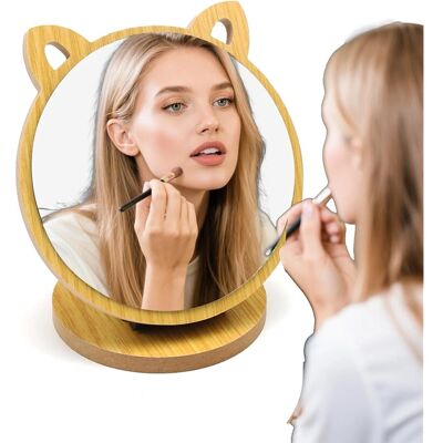 SANS MARQUE Miroir Maquillage Avec Angle Réglable, Petit Miroir Sur Pied Avec Base En Bois, Glace Grossissante À Oreilles De Chat, Diamètre De 12 Cm, Pour Chambre À Coucher, Dortoir, Hôtel, Voyage - Publicité SANS MARQUE Miroir Maquillage Avec Angle Réglable, Petit Miroir Sur Pied Avec Base En Bois, Glace Grossissante À Oreilles De Chat, Diamètre De 12 Cm, Pour Chambre À Coucher, Dortoir, Hôtel, Voyage - Publicité