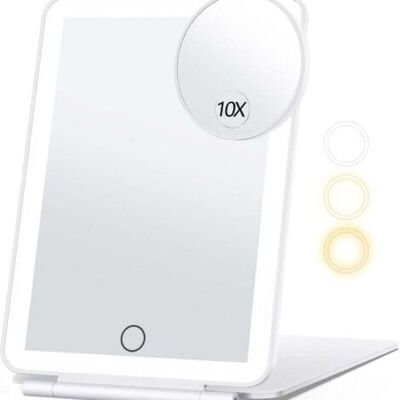 OEM Miroir De Maquillage De Voyage Avec Grossissement 10x, Miroir Cosmétique Avec Lumière 3 Couleurs, Miroir De Maquillage Portable Avec Lumière (blanc) - Publicité OEM Miroir De Maquillage De Voyage Avec Grossissement 10x, Miroir Cosmétique Avec Lumière 3 Couleurs, Miroir De Maquillage Portable Avec Lumière (blanc) - Publicité
