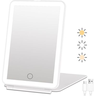 HONORNIC Miroir De Maquillage De Voyage Rechargeable, Éclairage 3 Couleurs, Écran Tactile À Intensité Variable, Miroir Cosmétique Led De Table Avec Lumières - Publicité HONORNIC Miroir De Maquillage De Voyage Rechargeable, Éclairage 3 Couleurs, Écran Tactile À Intensité Variable, Miroir Cosmétique Led De Table Avec Lumières - Publicité