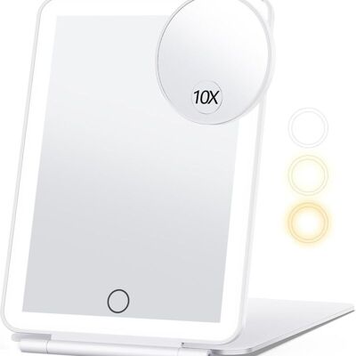 OEM Miroir De Maquillage De Voyage Avec Grossissement 10x, Miroir Cosmétique Avec Lumière 3 Couleurs, Miroir De Maquillage Portable Avec Lumière (blanc) - Publicité OEM Miroir De Maquillage De Voyage Avec Grossissement 10x, Miroir Cosmétique Avec Lumière 3 Couleurs, Miroir De Maquillage Portable Avec Lumière (blanc) - Publicité