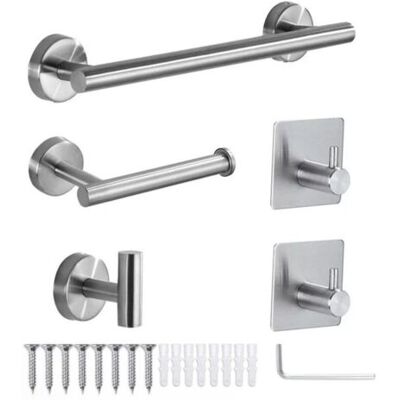 SCORPIO 5 Pieces Bathroom Hardware Accessories Set Towel Rack Paper Holder Hook Adhesive Hook Multifunction Bathroom Set Silver - Publicité SCORPIO 5 Pieces Bathroom Hardware Accessories Set Towel Rack Paper Holder Hook Adhesive Hook Multifunction Bathroom Set Silver - Publicité
