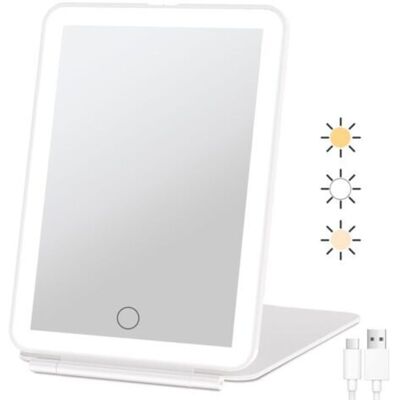 URSUS Miroir De Maquillage Pliable Et Rechargeable À Led, Miroir De Beauté Portable Et Éclairé, Éclairage Tricolore, Écran Tactile À Intensité Variable - Publicité URSUS Miroir De Maquillage Pliable Et Rechargeable À Led, Miroir De Beauté Portable Et Éclairé, Éclairage Tricolore, Écran Tactile À Intensité Variable - Publicité