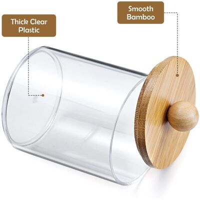URSUS Distributeur, Récipient En Plastique Transparent Avec Couvercle En Bambou (pour Trousse De Maquillage), Ensemble D'Accessoires De Salle De Bain (pour Tampons, Granulés, Tampons Et Fil Dentaire). Publicité URSUS Distributeur, Récipient En Plastique Transparent Avec Couvercle En Bambou (pour Trousse De Maquillage), Ensemble D'Accessoires De Salle De Bain (pour Tampons, Granulés, Tampons Et Fil Dentaire). Publicité